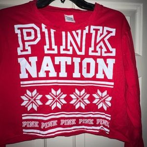 Pink cropped long sleeve T-shirt